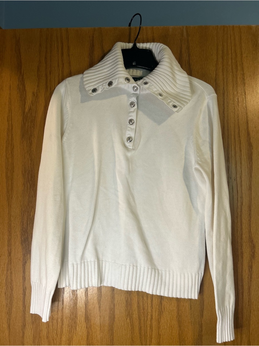 Ralph Lauren White Cotton Convertible snap turtleneck sweater Women’s Large - Picture 4 of 14